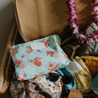 Wings Hawaii foldable Tyvek adventure tote in kokio hibiscus print