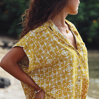 Quilted Ulu Boxy Button-up - Marigold