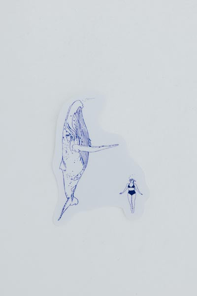 Wings Hawaii whale dance sticker blue outline on clear background