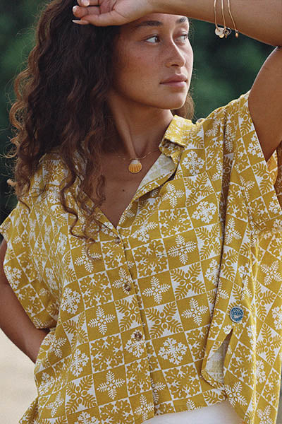 Quilted Ulu Boxy Button-up - Marigold