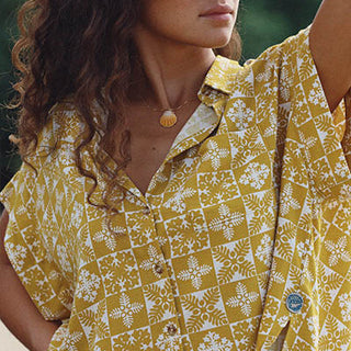 Quilted Ulu Boxy Button-up - Marigold