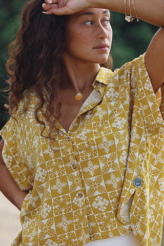 Quilted Ulu Boxy Button-up - Marigold