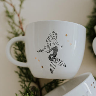 capricorn mermaid zodiac ceramic mug black and white wings hawaii