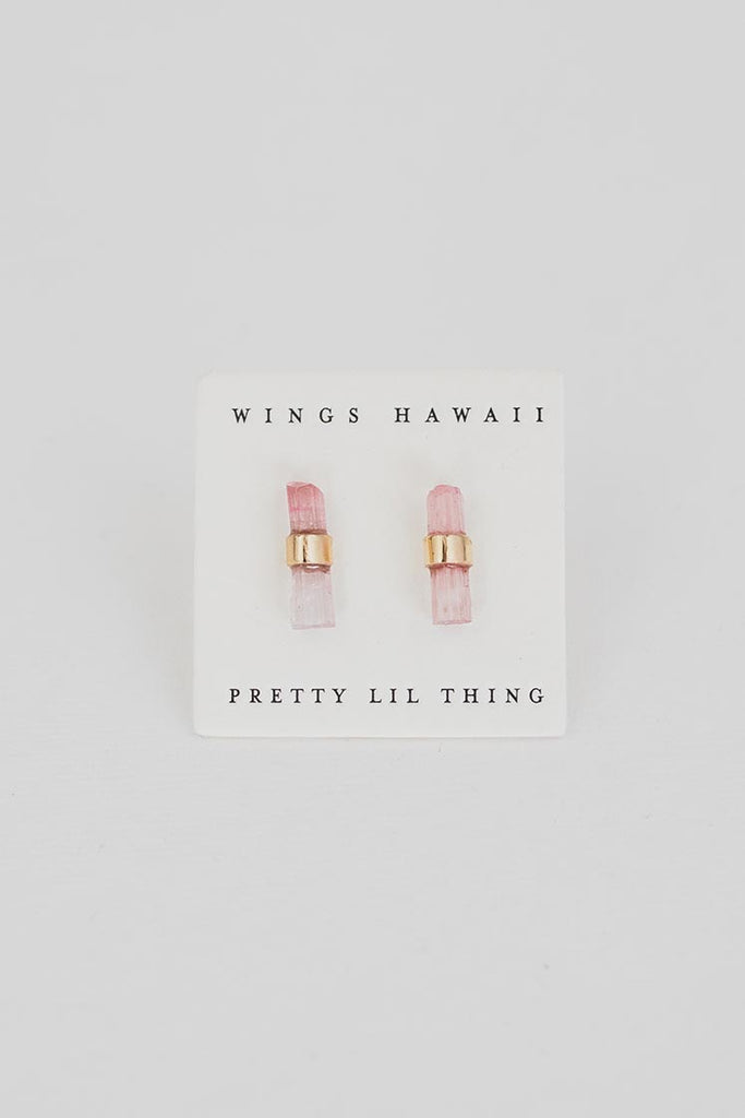 Banded Crystal Studs - Pink Tourmaline 14k