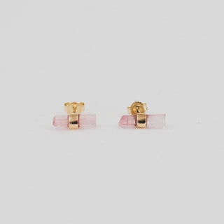 Banded Crystal Studs - Pink Tourmaline 14k