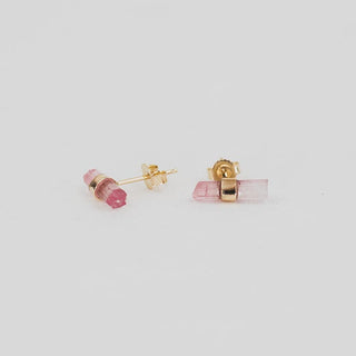 Banded Crystal Studs - Pink Tourmaline 14k