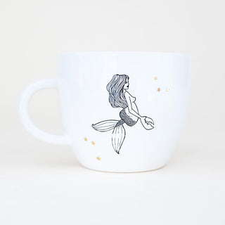 cancer mermaid zodiac ceramic mug black and white wings hawaii
