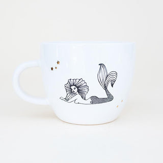 leo mermaid zodiac ceramic mug black and white wings hawaii