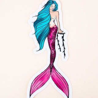 mermaid sticker maile blue hair pink fin beach babe wings hawaii decal