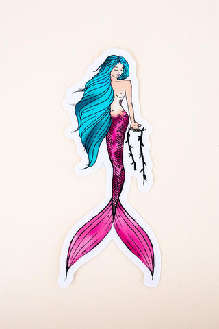 mermaid sticker maile blue hair pink fin beach babe wings hawaii decal