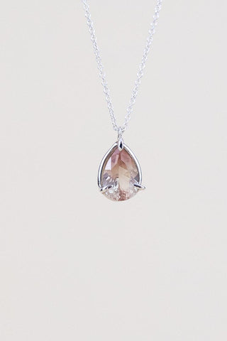 teardrop sunstone crystal prong set on sterling silver wire and chain necklace women's magical crystal boho jewelry perfect for layering classy gems statement piece hand made by wings hawaii on maui