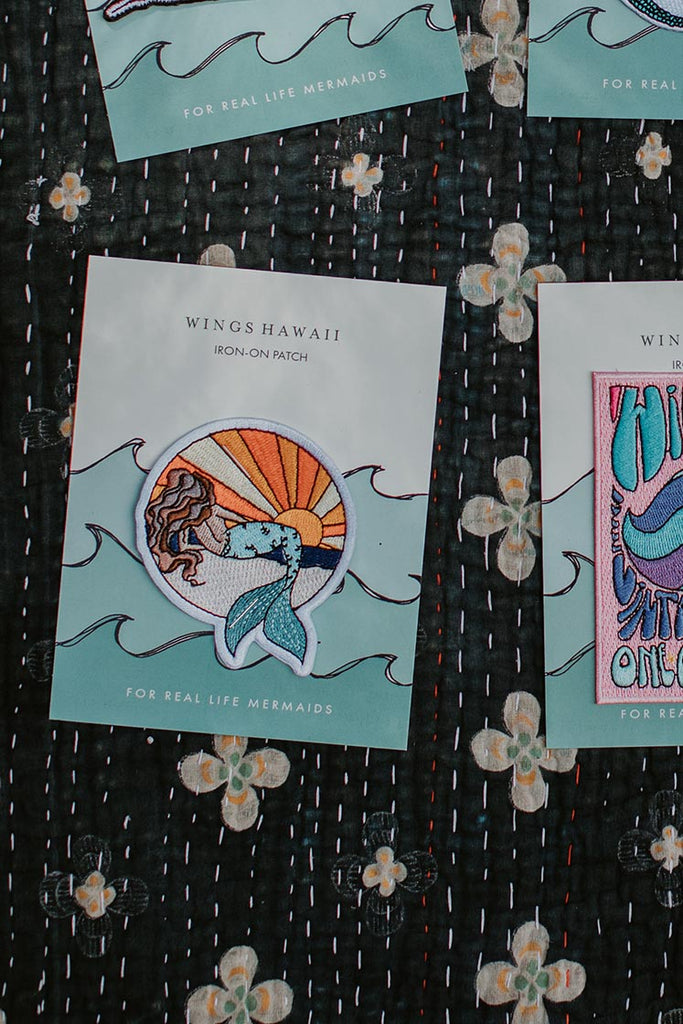 Wings Hawii sunset mermaid embroidered patch