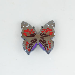 butterfly enameled pin. silver, red and purple colors