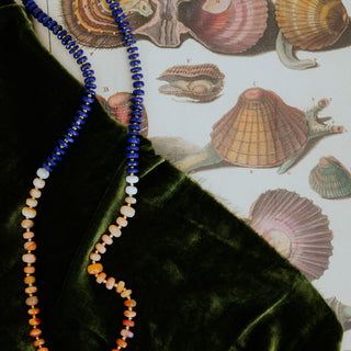 Beaded Lapis and Fire Opal Necklace