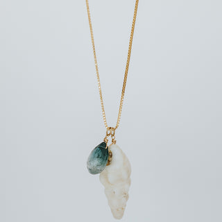 Gold Hawaiian Seashell with Aquamarine