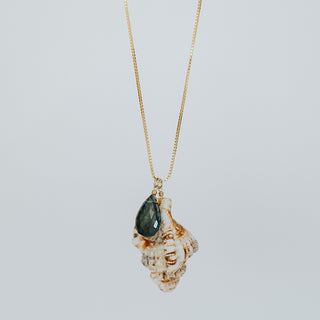 Gold Necklace with Hawaiian Seashell and Aquamarine