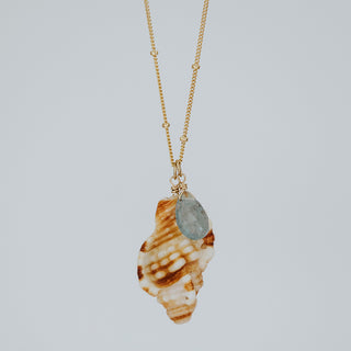Gold Hawaiian Seashell with Aquamarine Necklace
