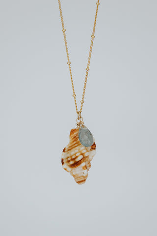 Gold Hawaiian Seashell with Aquamarine Necklace