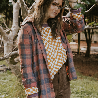 Boxy Long Sleeve - Tan and White Checker