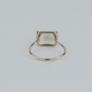 Emerald Cut Sunstone Ring - 14k White Gold