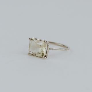 Emerald Cut Sunstone Ring - 14k White Gold