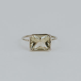 Emerald Cut Sunstone Ring - 14k White Gold