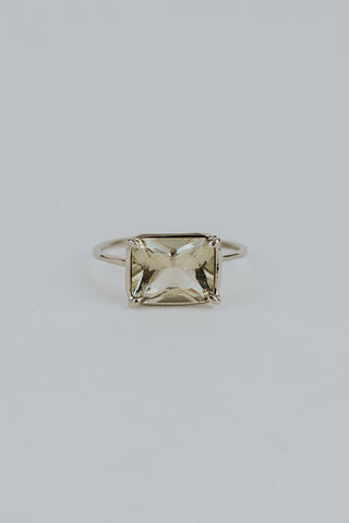 Emerald Cut Sunstone Ring - 14k White Gold