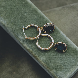 Prong Set Green Tourmaline on clapping hoop earrings 14K