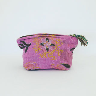 Purse Pouch with Zipper made out of vintage Kantha Blanket