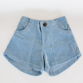 Wings Hawaii retro pocket shorts in light ocean blue corduroy. Front pockets