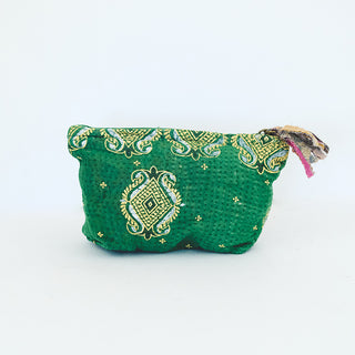 Purse Pouch with Zipper made out of vintage Kantha Blanket