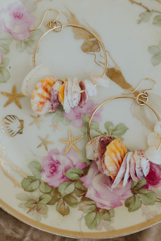 Shell Lei Hoop Earrings - Sunrise + Scallops