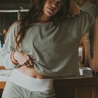Boxy Long Sleeve - Green and White Stripe