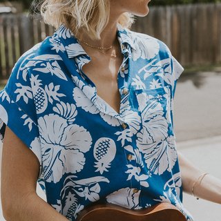 Blue Vintage Aloha Boxy Button-Up