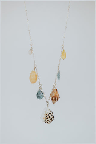 Hawaiian Seashell with Aquamarine Sterling Silver Necklace