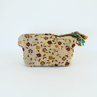 Purse Pouch with Zipper made out of vintage Kantha Blanket