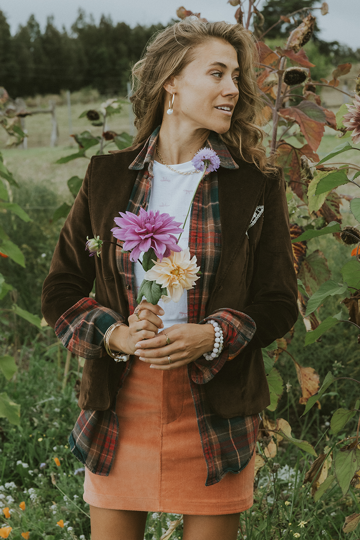 Wings Hawaii Retro Pocket A-Line Mini Skirt in Coral Corduroy