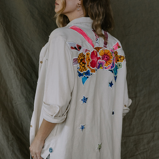 Twill Sun + Moon Shacket - Bone moon