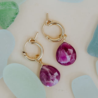 Charm Hoop Earrings - Ruby