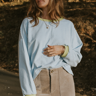 Boxy Long Sleeve - Blue and White Stripe