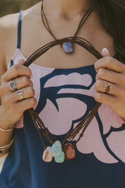Leather Crystal Necklaces - A