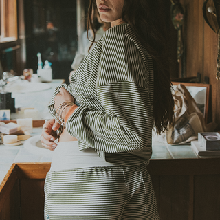 Pau Hana Shorts - Green and White Stripe