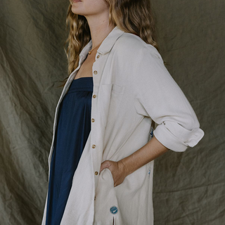 Twill Sun + Moon Shacket - Bone moon