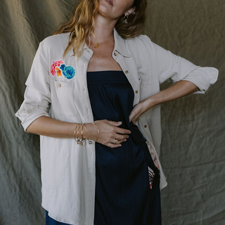 Twill Sun + Moon Shacket - Bone moon