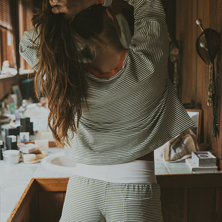 Boxy Long Sleeve - Green and White Stripe