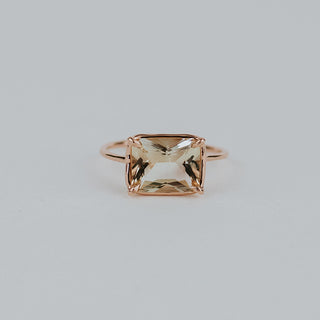 Emerald Cut Sunstone Ring - 14K Rose Gold