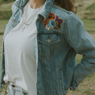 wings hawaii sun and moon collage upcycled denim jacket