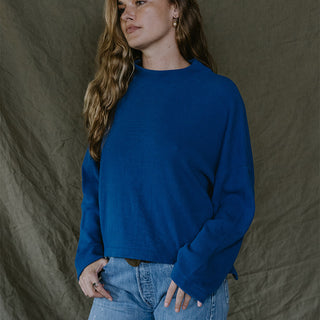 Boxy Long Sleeve - Blue Waffle