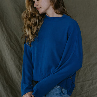 Boxy Long Sleeve - Blue Waffle