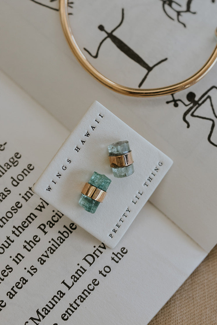 Banded Crystal Studs - Green Tourmaline | Gold Filled